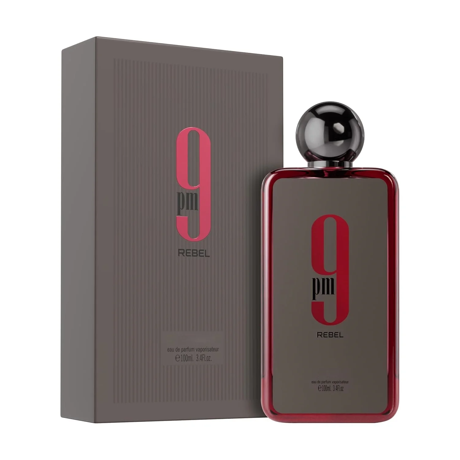 Perfume 9PM EDP 100ml, Fragrância Amadeirada Picante para Homens, Frasco Vermelho de Luxo