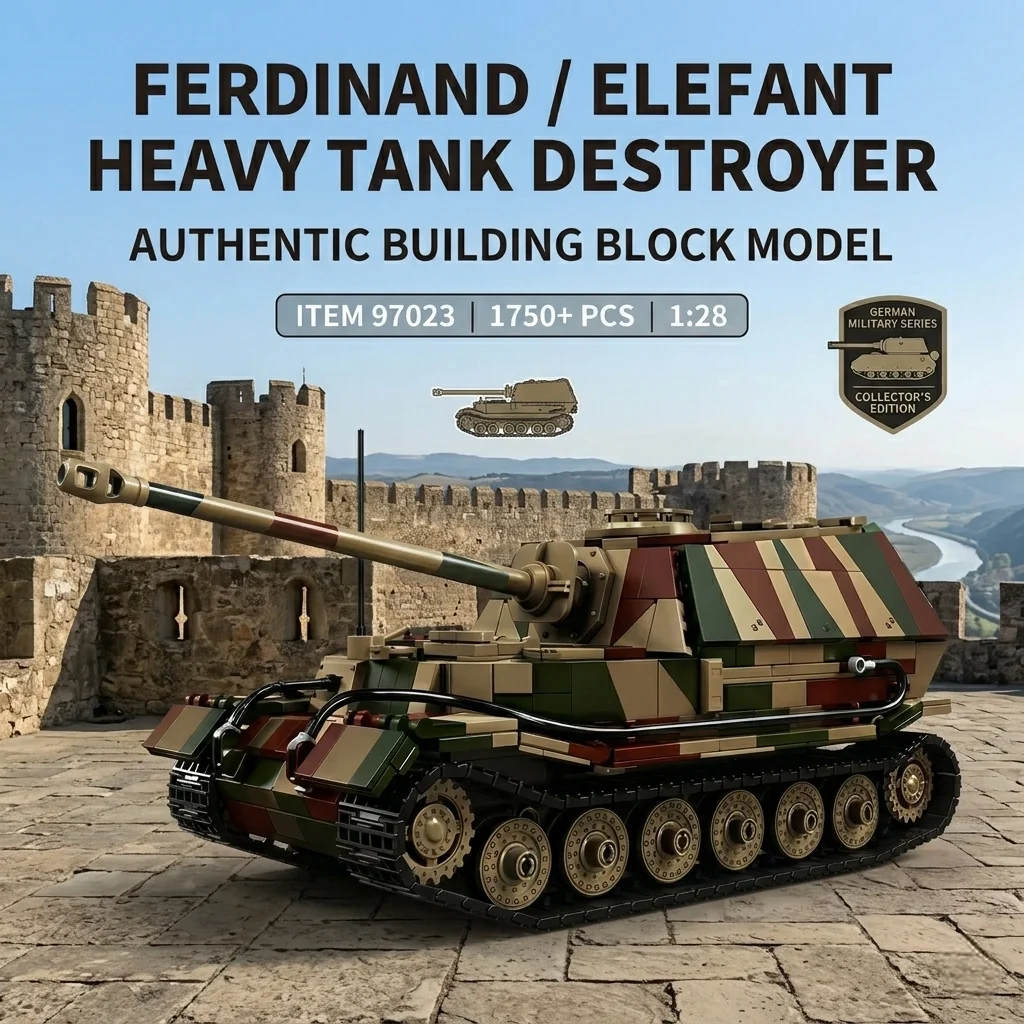 

MOC WWII German Ferdinand Tank DIY Building Blocks 1750PCS Military Elefant Heavy Panzer Bricks Model Collection Toy Adults Gift