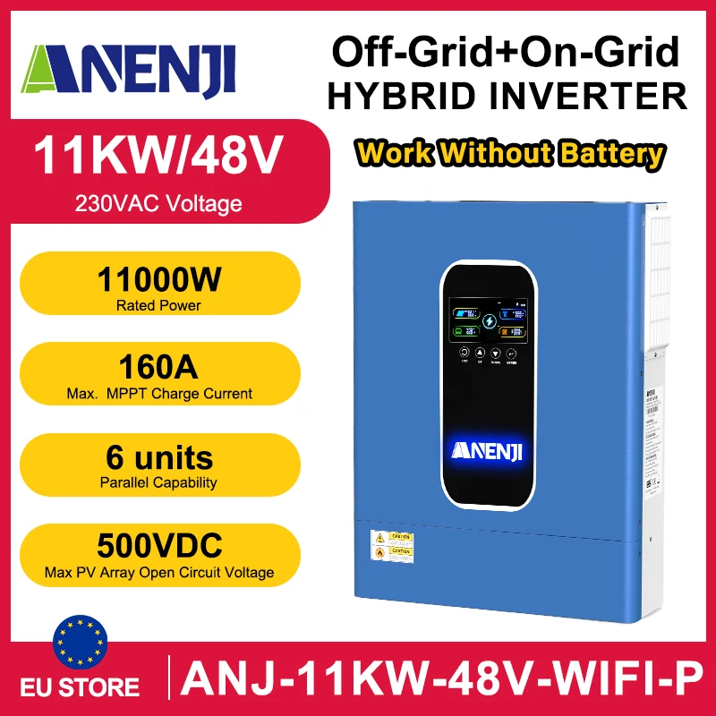 ANENJI 11KW Omvormers Hybride 48V 220V MPPT Omvormer Wifi Aan/Uit Raster omvormer zonneuboidbrido voor zonnepaneel Huishoudapparaat