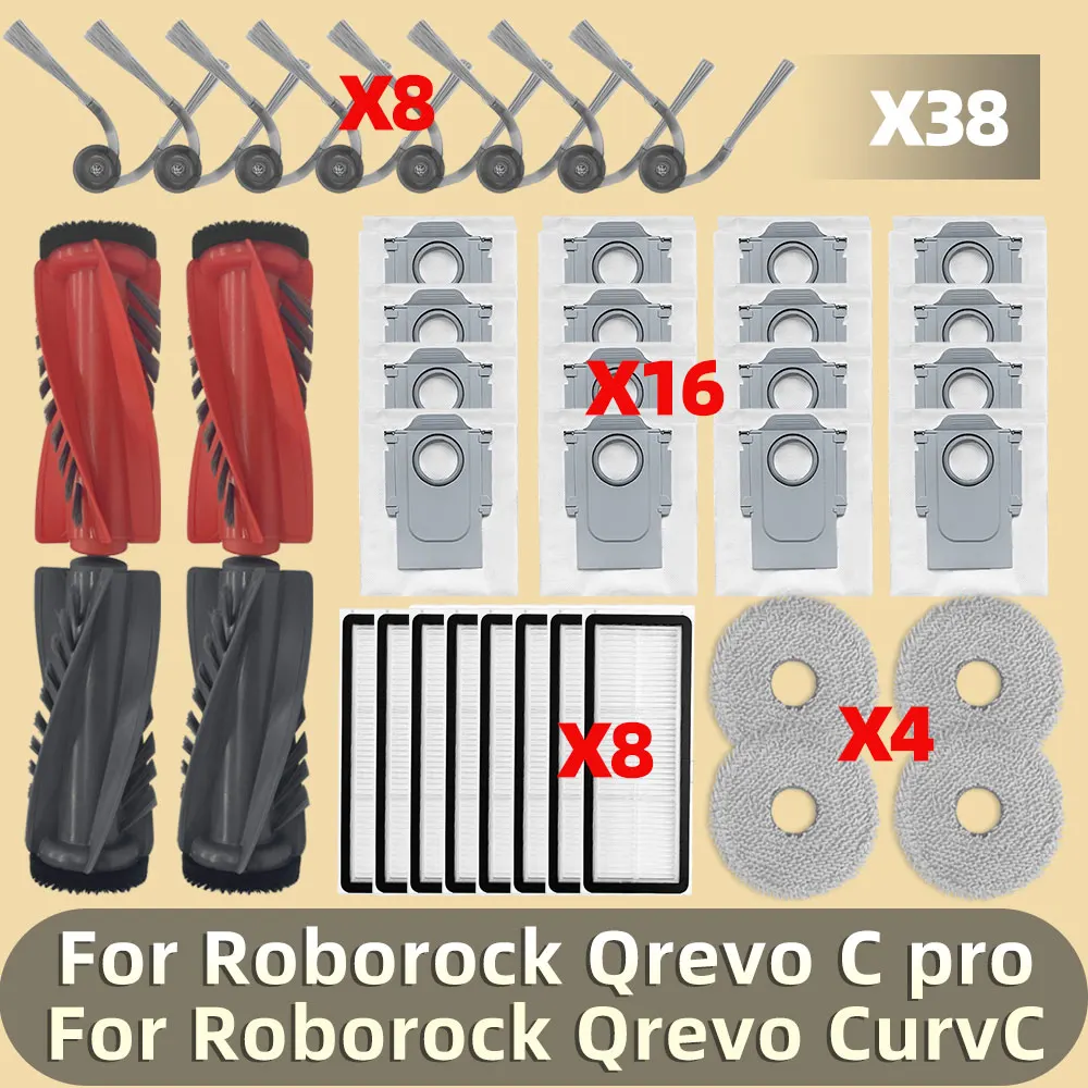 Fit For Roborock Qrevo C Pro / Qrevo CurvC Vacuum Spare Parts Accessories Main Side Brush Filter Hepa Cloth Mop Pad Dust Bag