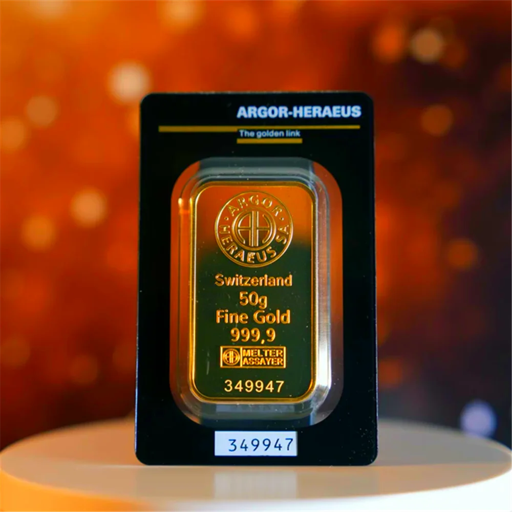 50 Gram Swiss Argor-Heraeus Gold Bar Commemorative Coin Foreign Currency Gifts Coin Bullion Collection 24K Gold Plated