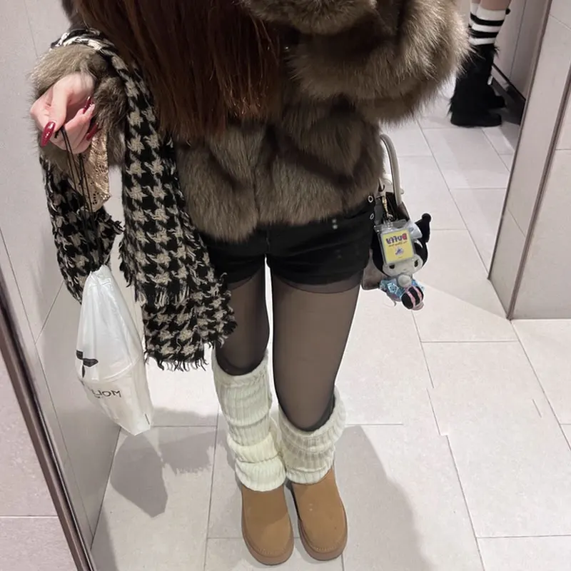 Scaldamuscoli Lolita 40/50/70cm Calzini Coprigambe caldo lavorato a maglia femminile Bianco Nero Scaldino Lady Autunno Inverno Calzino all'uncinetto Polsini per stivali