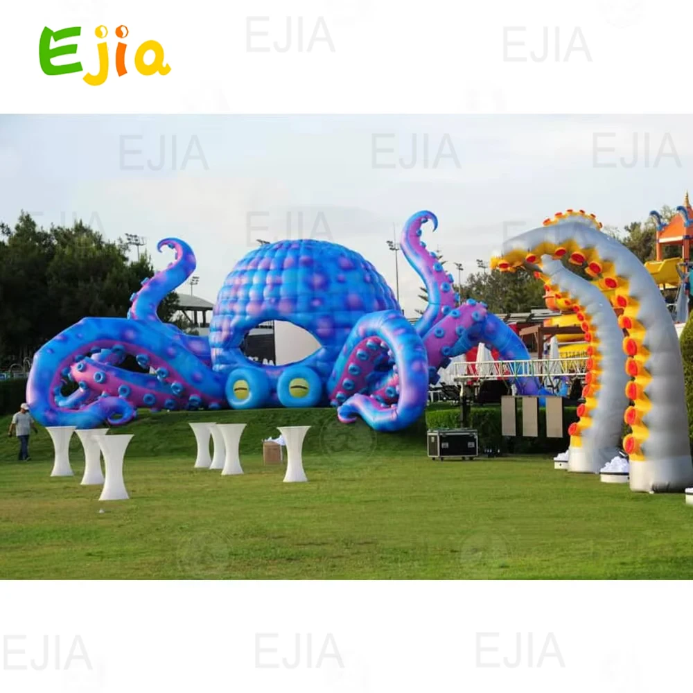 Cabina de DJ de pulpo inflable grande para exteriores, pulpo de escenario musical festivo con soplador para festivales de música, publicidad al aire libre, 8/10m