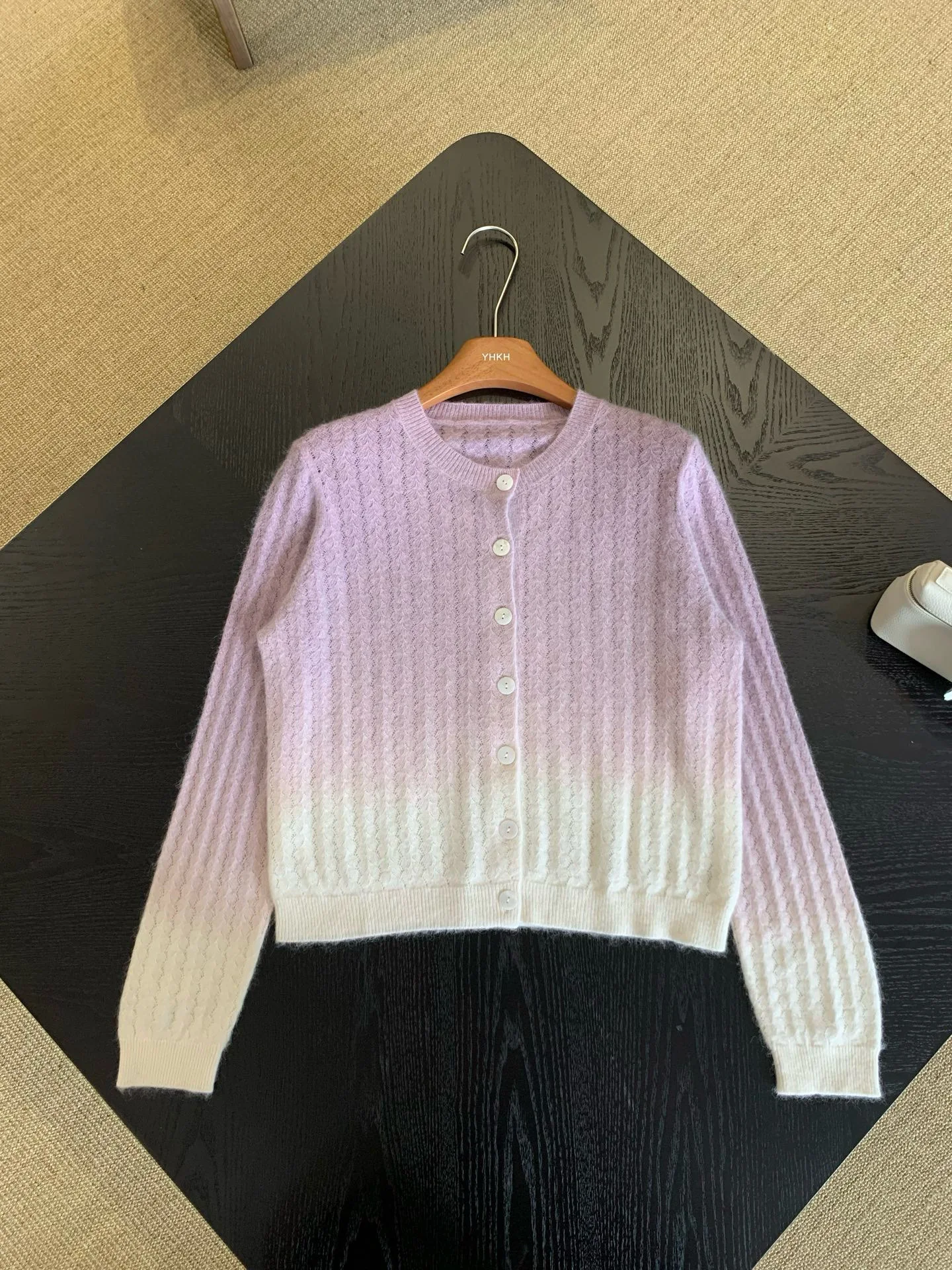 

Women's wool knitted gradient purple cardigan