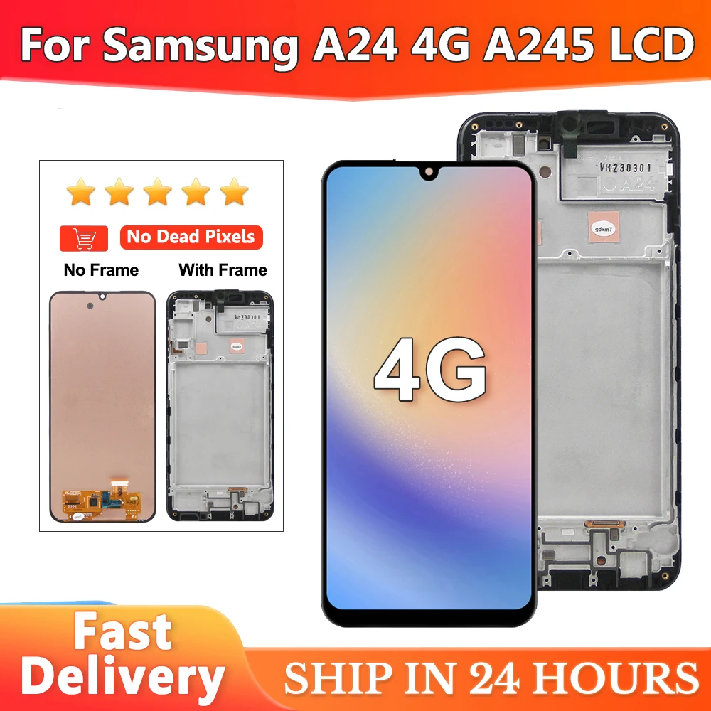

ЖК-дисплей 6,5 дюйма AMOLED для Samsung A24 4G A245F A245F/DS, сенсорный экран с дигитайзером и рамкой в сборе, замена