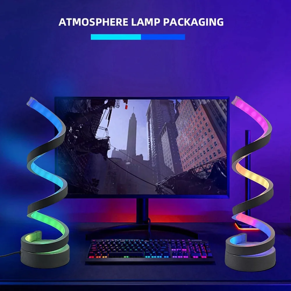

RGB Spiral Creative Ambient Light Full Color Changing Smart Sound Activated Lamp for Bedroom and Desktop USB Powered Three Color
