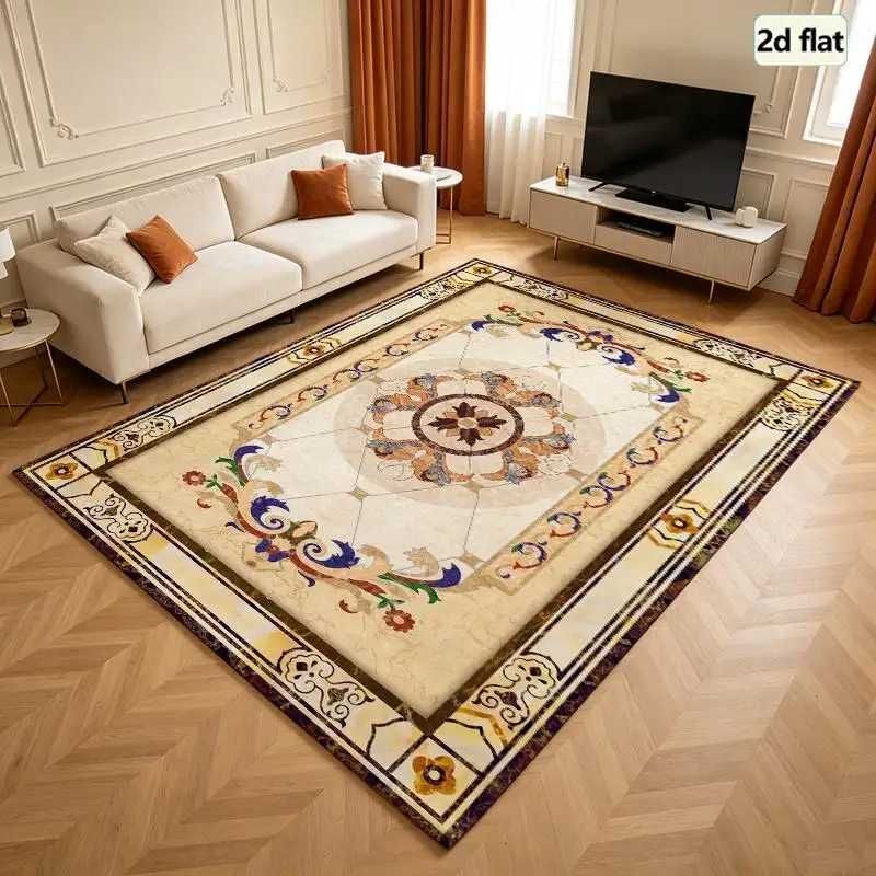 1PC Vintage Floral Pattern Area Rug Beige With Blue Brown Green Accents Washable Area Rugs Coastal Living Room Rug Farm House Rug For Living Room Washable Home Decor Boho Bathroom Dining Room Dining Room