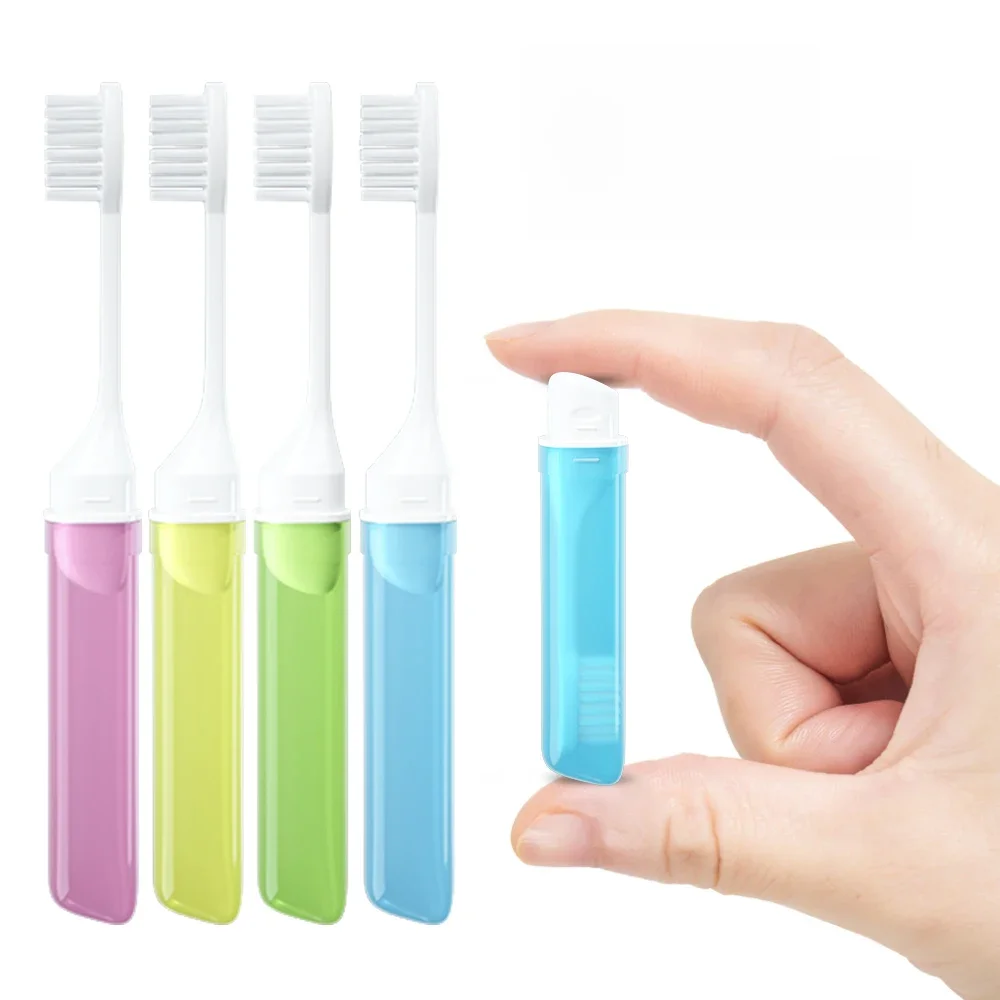 Mini brosse à dents de voyage pliable et Portable, petite brosse dentaire pliante pour adulte, couleurs acidulées transparentes