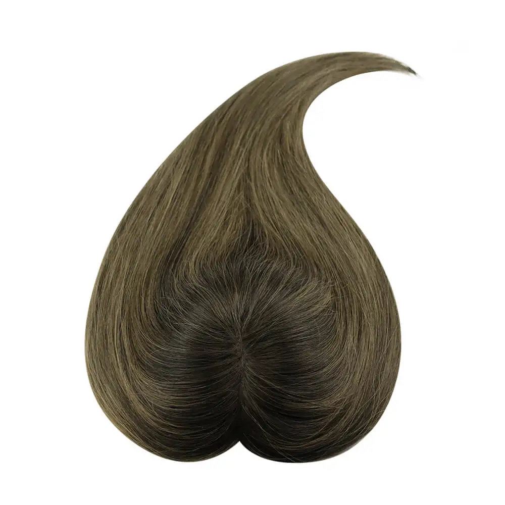 LaaVoo Haarstukken Extensions Virgin Topper Voor Kort Dunner Haar Handgemaakt 6*7 inch Echt Braziliaans Haar Mono en PU Basishaar