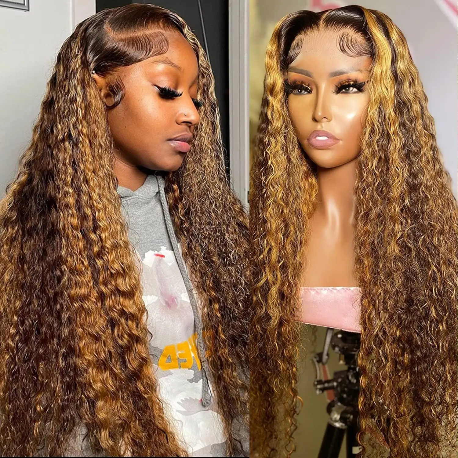 

TB27 Deep Wave Curly Lace Front Wigs 13x4 4x4 HD Water Wave Lace Frontal Wig Glueless Human Hair Wigs For Women 180% 30 Inch