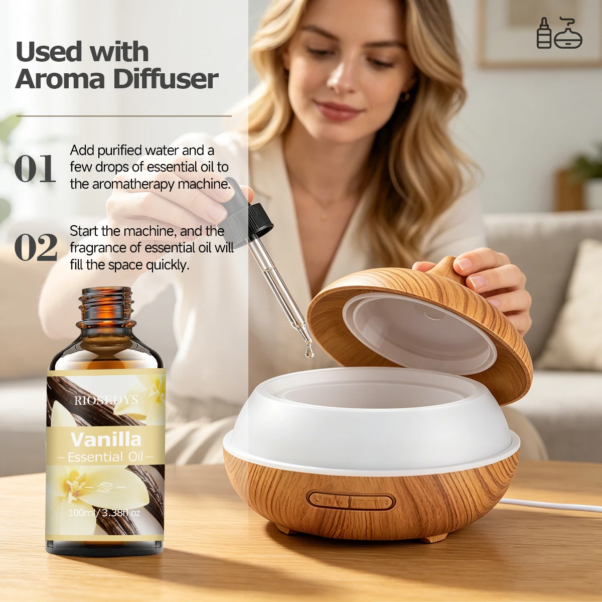Vanille-Ätherisches Öl, warmes, süßes Duftöl für Diffusoren, DIY-Duftbasteleien und Aromatherapie, sanftes und cremiges Aroma – Detail 4