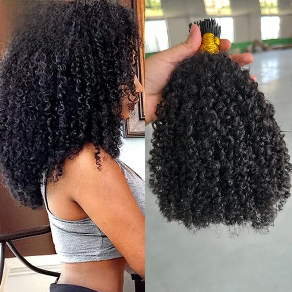 Afro crépus bouclés je pointe Extensions de cheveux Microlink Extensions de cheveux humains Double dessiné complet épais extrémités je pointe Extensions de cheveux Luffy