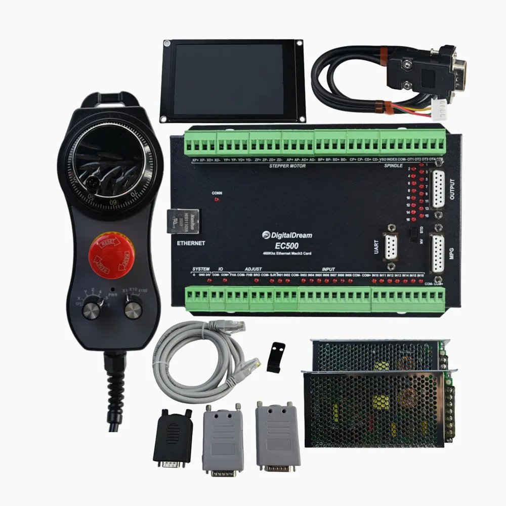 Placa de Controle de Movimento CNC-Ethernet EC500 4/6 Eixos com Interface Mach3, MPG, LCD e SMPS para Máquinas de Gravação e Fresagem CNC