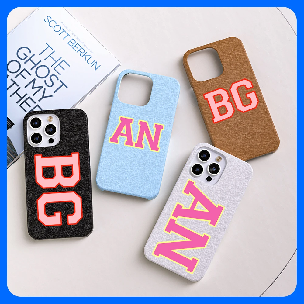 

Personalized Initials Name Classic Leather Phone Case for iPhone 13 14 12 11 Pro Max X XS XR 7 8 Plus Protective Back Cover
