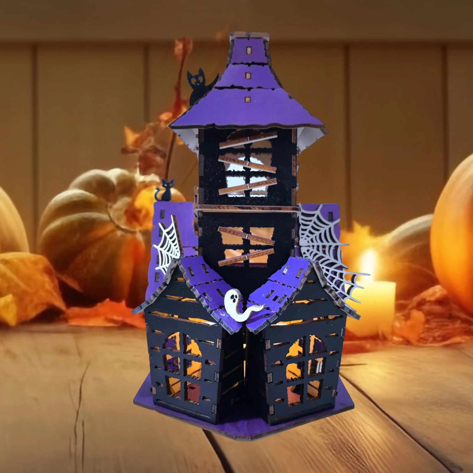 

Halloween Haunted House DIY Kit Wooden Castle for Bedroom Entrance Fireplace Wooden Castle House 3D House Puzzle Toy