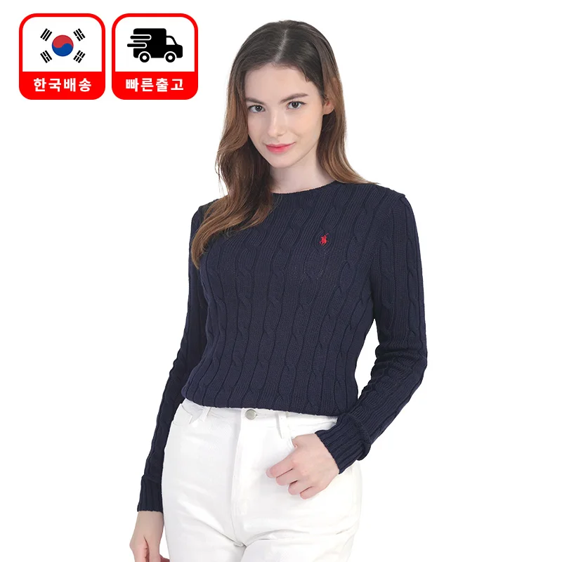 سترة بولو رالف لورين النسائية المحبوكة، بلوزة نسائية كاجوال بأكمام طويلة.