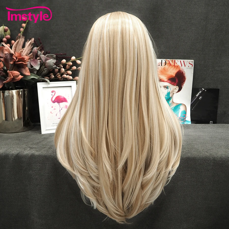 Imstyle Blonde Wig Synthetic Lace Front Wig Highlight Color Straight Hair Wigs For Women Heat Resistant Fiber Daily Cosplay Wig