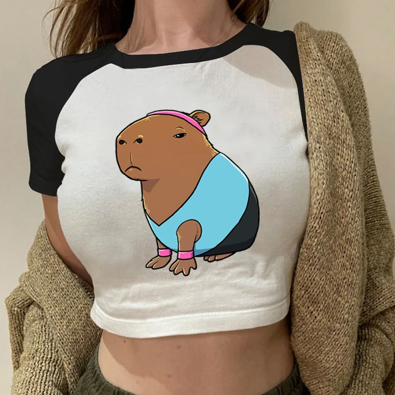 Capybara Aerobics Costume Graphic T Shirt Capybara Nurse Print Crop Tops Streetwear Fashion Casual O-Neck Women's Y2K Baby Tees