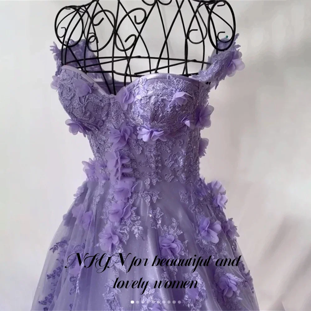 NFYN Purple Special Occasion Dress 3D Flowers Sweetheart Appliques Lace Formal Gown Off the Shoulder Evening Dresses Customized