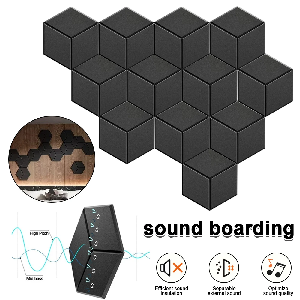 12/24 piezas para absorción de ruido y eliminación de eco, placas acústicas autoadhesivas hexagonales en forma de Y, placa de fieltro insonorizada