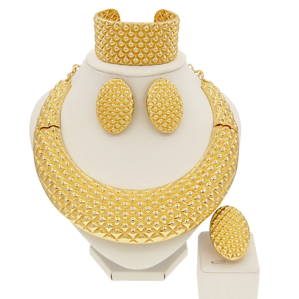 Women\'s Jewelry Set Classic Round Necklace Earrings Nigerian Wedding Party SYHOL Jewelry Gifts