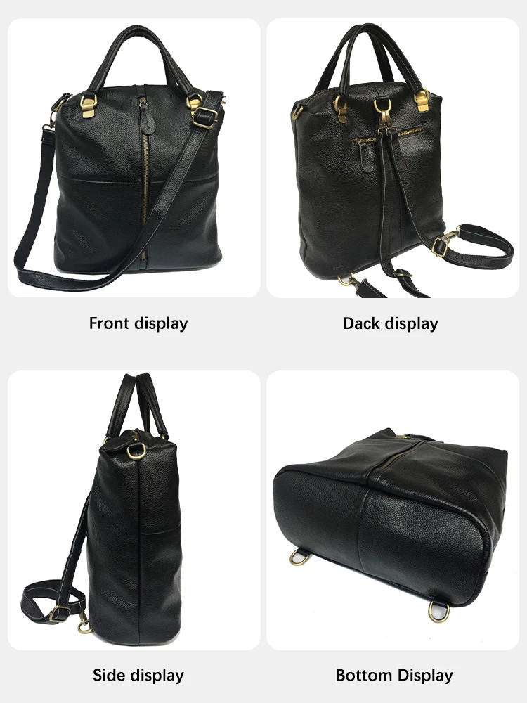 Zency Anti-Theft Vintage Women\'s Genuine Leather Outdoor Backpacks Large School Bag Designer Travel Satchel Shoulder Crossbody