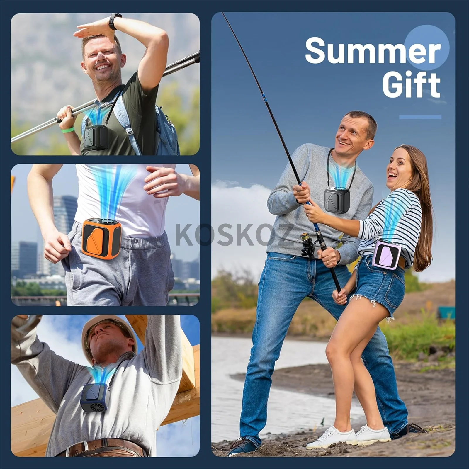 Портативный поясной вентилятор с зажимом, фонарик, вентилятор под рубашку с 5-скоростными портативными персональными шейными вентиляторами без помощи рук для путешествий на открытом воздухе