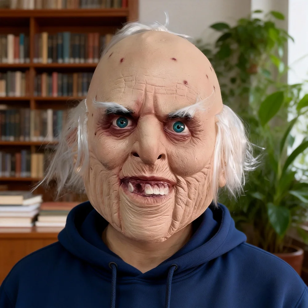 Gruselige Alter-Mann-Maske Realistische Faltenmaske mit Glatzenkopf Horror-Maske für Halloween Cosplay Party Kostüm