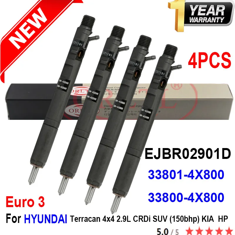 

4PCS New Injector 33801-4X800 EJBR02901D Nozzle 338014X800 33800-4X800 338004X800 For HYUNDAI Terracan 4x4 2.9L CRDi SUV Euro3