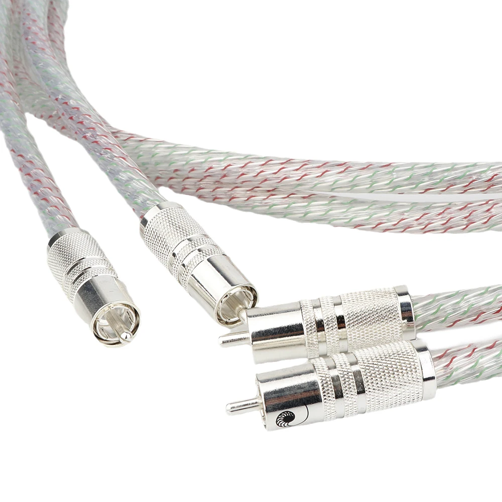 X438 쌍 Hifi 7N 실버 도금 오디오 RCA 상호 연결 케이블(로듐 도금 RCA 커넥터 포함)(2개)