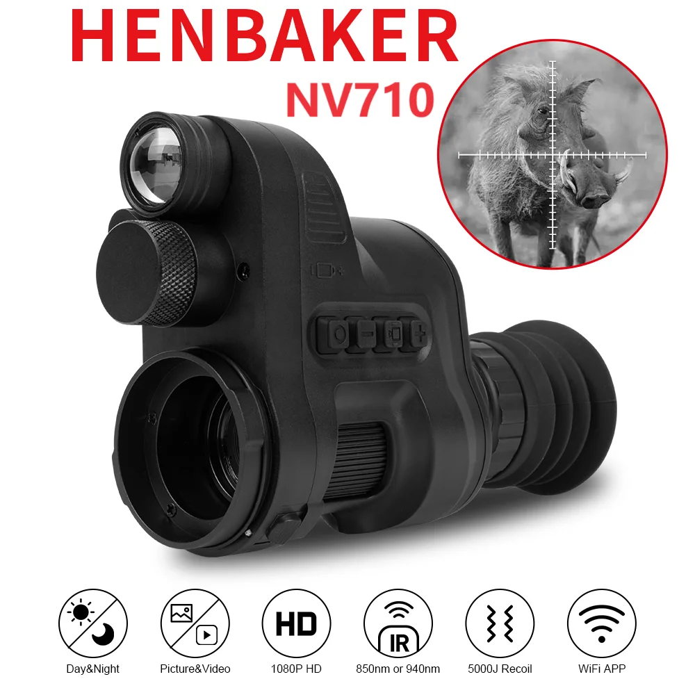 

Henbaker NV710 940nm IR Night Vision Scope 5000Joule Hunting Night Sight WIFI APP 850nm Red Dot Night Vision Riflescope Recorder