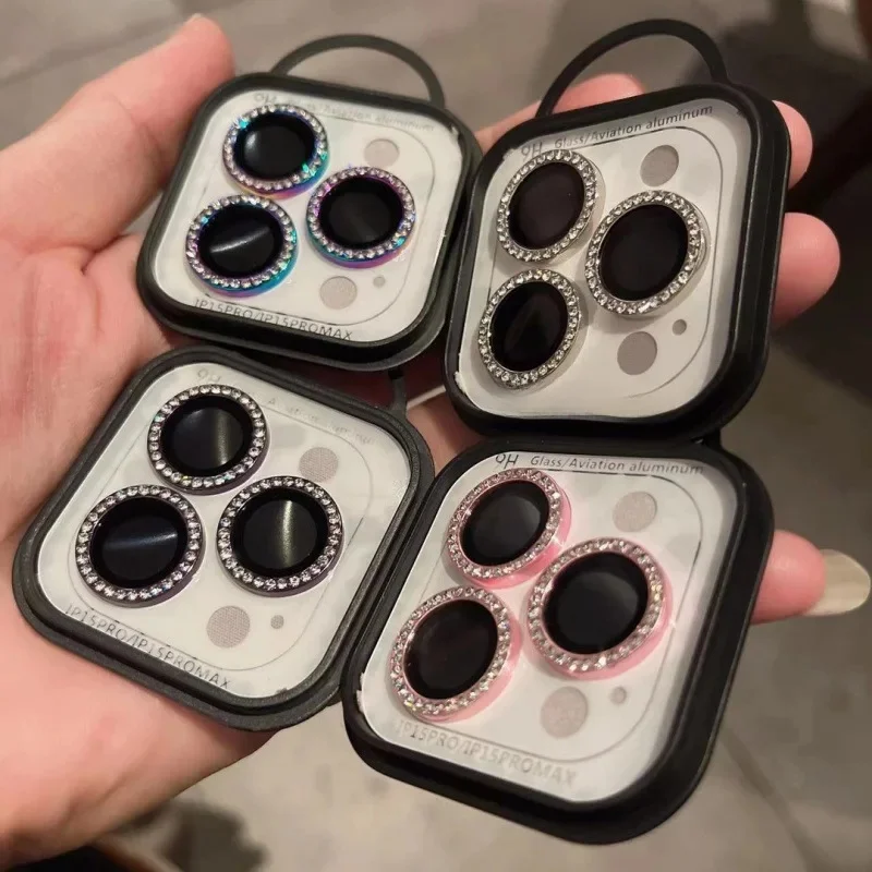 Protecteur d'objectif de caméra en diamant, 2/3 pièces, pour iPhone 15 14 Pro Max 12 13 14 15 Plus 16 12 13 Pro Max, verre de caméra en métal à paillettes scintillantes