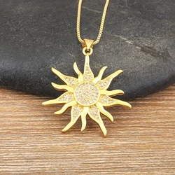 AIBEF Vintage Luxury Sun Shape Pendant Women Exquisite Necklace Copper Zircon Inlay Crystal Jewelry Anniversary Gift Daily Wear