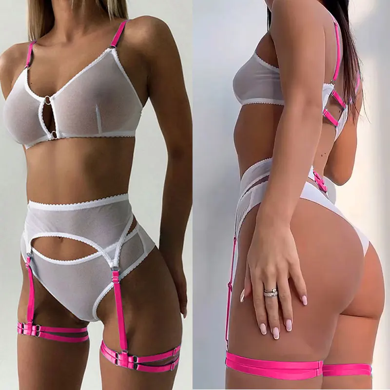 Cosplay Lingerie erotica sexy Reggiseno e giarrettiere da donna Set intimo trasparente Set costumi sexy femminili