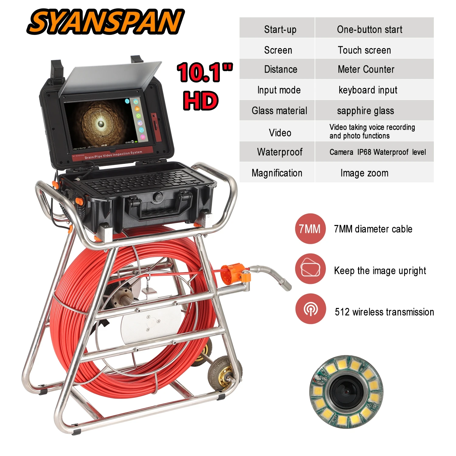 512Hz Transmitter Sonde for Pipeline Location Endoscope Image Self-Leveling DVR,SYANSPAN 23mm Drain Pipe Inspection Camera IP68