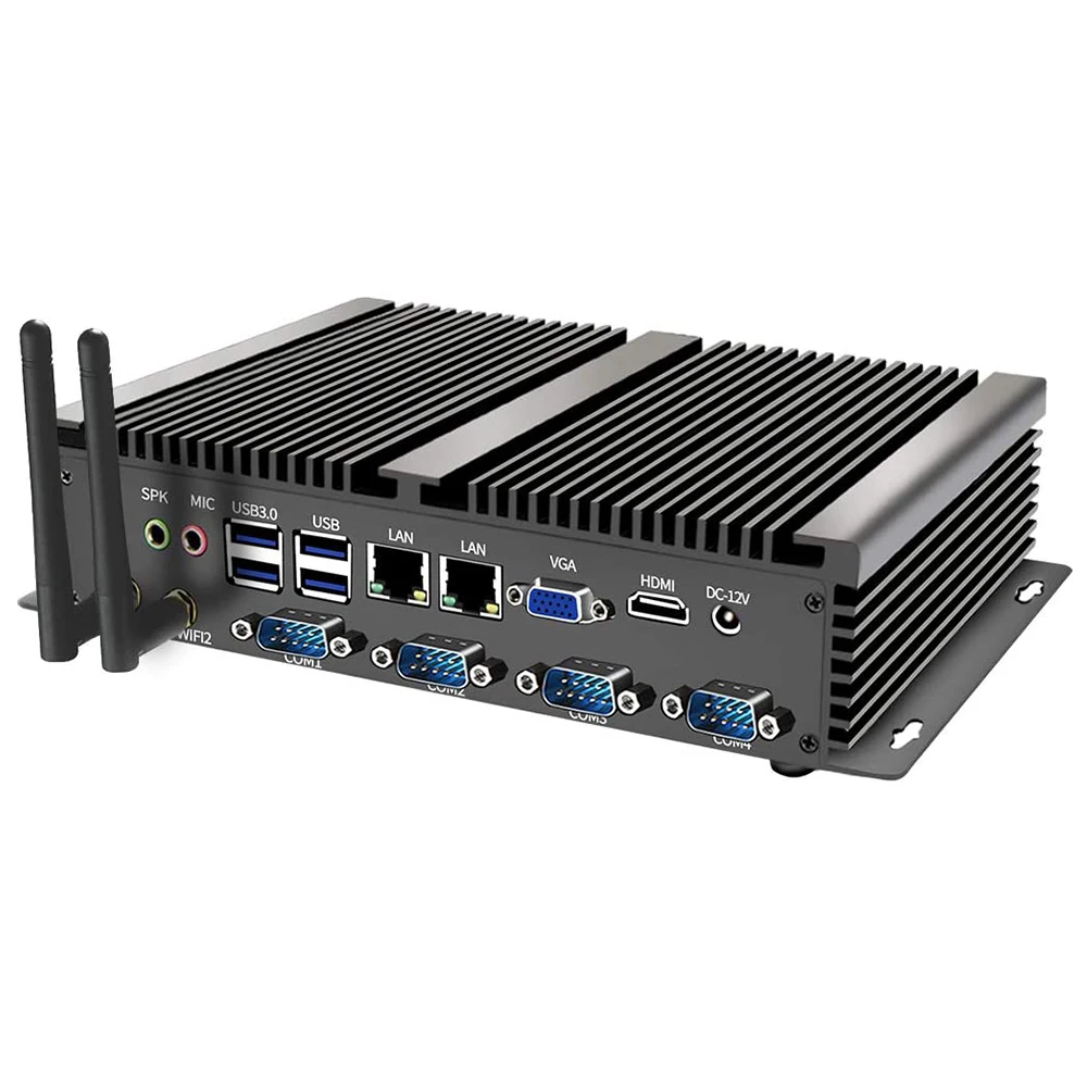 Mini PC senza ventola Windows XP/7/8/10 Intel Core i5 3317U 1007U 2 * LAN 4 * RS232 COM PC industriale Computer robusto 300M WiFi HDMI + VGA