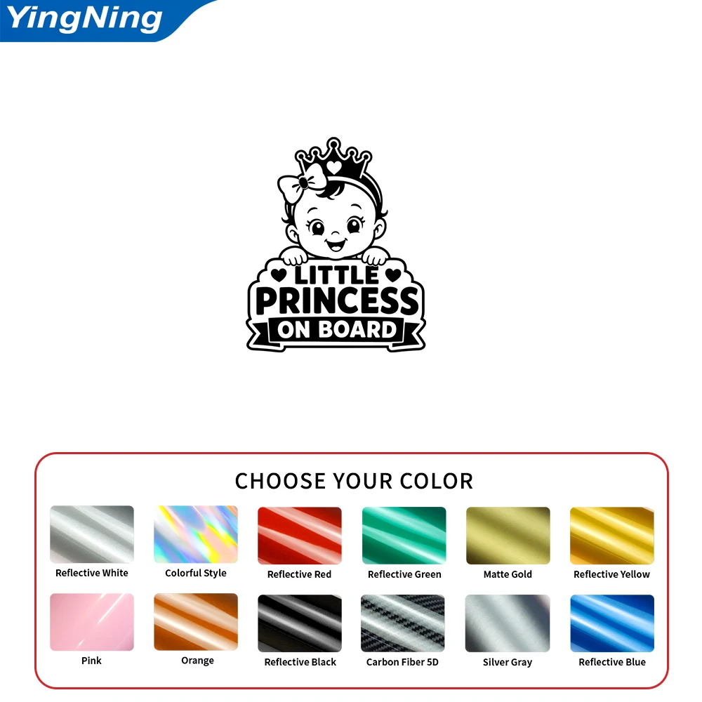 Little Princess On Board Car Sticker Baby Girl Reflective Vinyl Decal Waterproof Rear Window Bumper Safety Warning Accessories