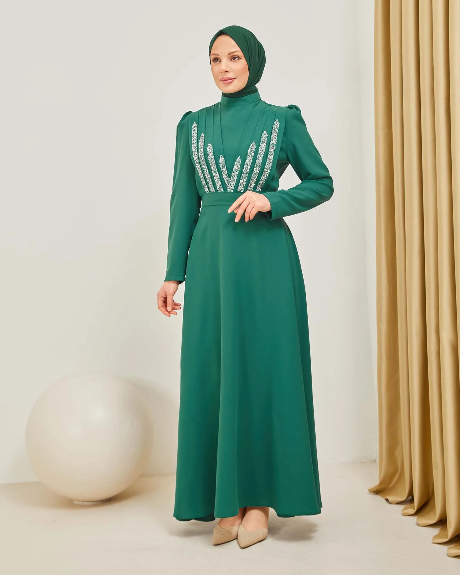 Muslim Fashion Islamic Clothing Evening Dress Women O-neck Long Sleeve Embroidery Print