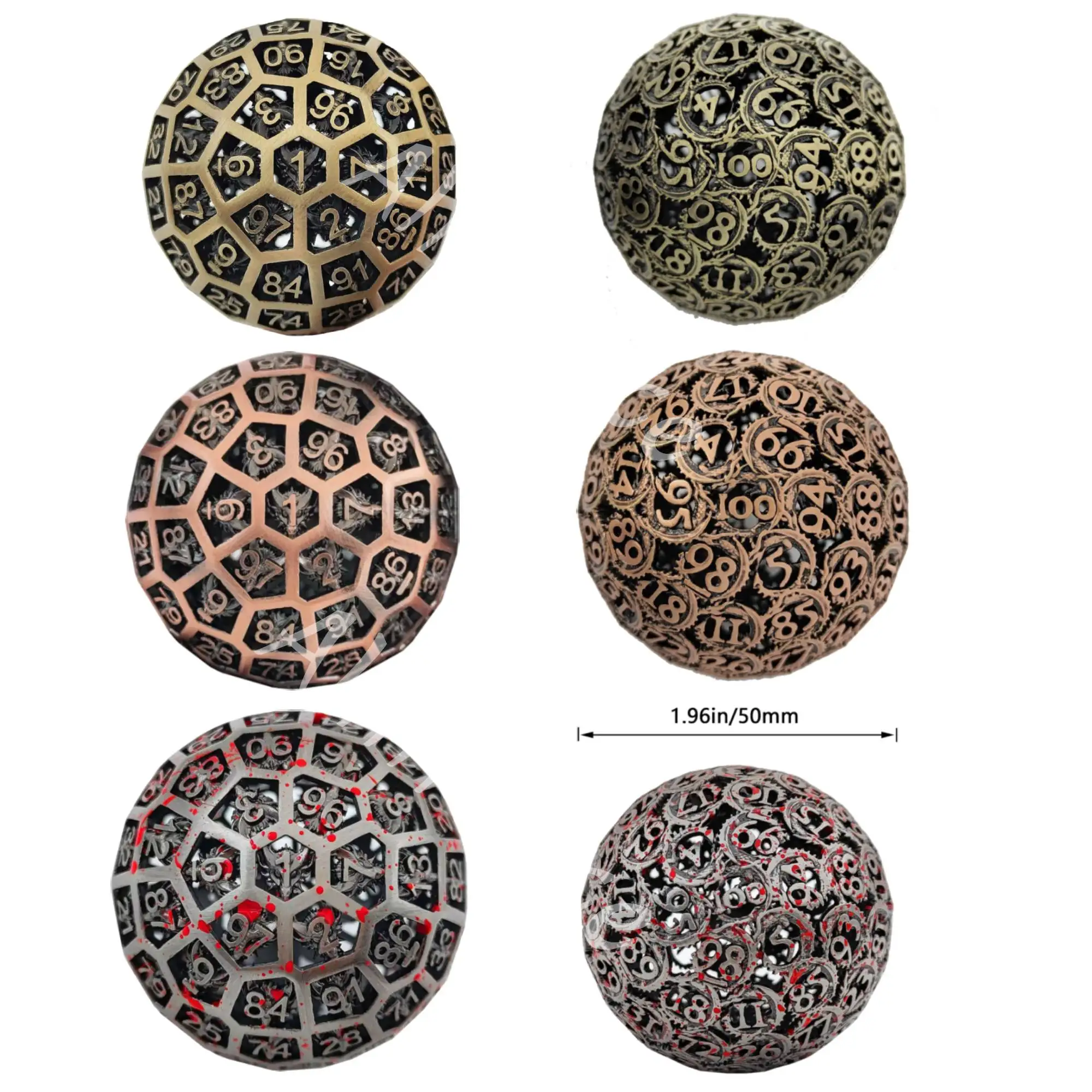 

1.96' Hollow Metal Dice D100 Dragon DND Dice D100 Metal Dices for Dungeon and Dragons TRPG Dice 50mm role playing games player