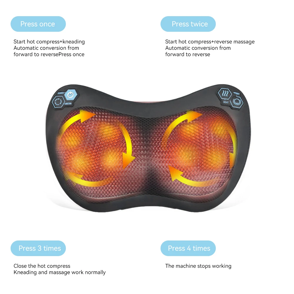 وسادة تدليك بأربعة أزرار للسيارة والمنزل - شياتسو عجن عميق مع حرارة محمولة لتخفيف آلام الرقبة/الظهر/الكتف #3