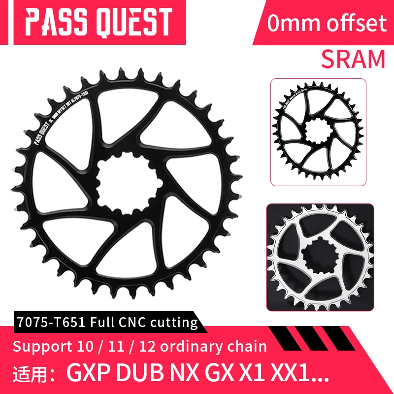 

PASS QUEST-Narrow Wide Chainring, Offset MTB, Gravel Bike, 30T-48T for GX, XX, XX1, X0, X9, 3-Bolt, OVAL, Silver, Black