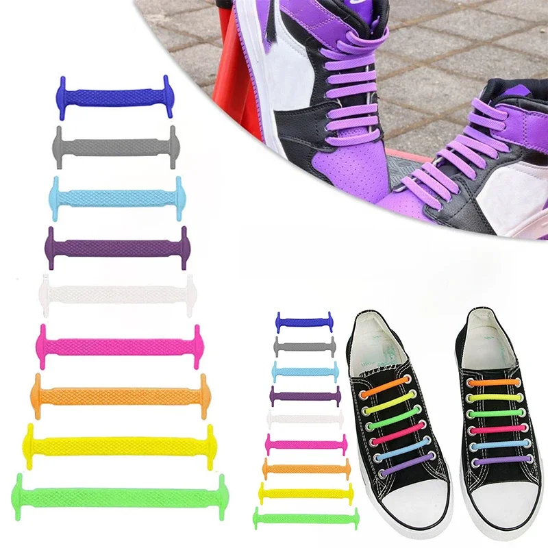 Lot de 16 lacets élastiques en silicone sans nœud pour baskets enfant et adulte – Lacets rapides et créatifs en caoutchouc pour un usage facile