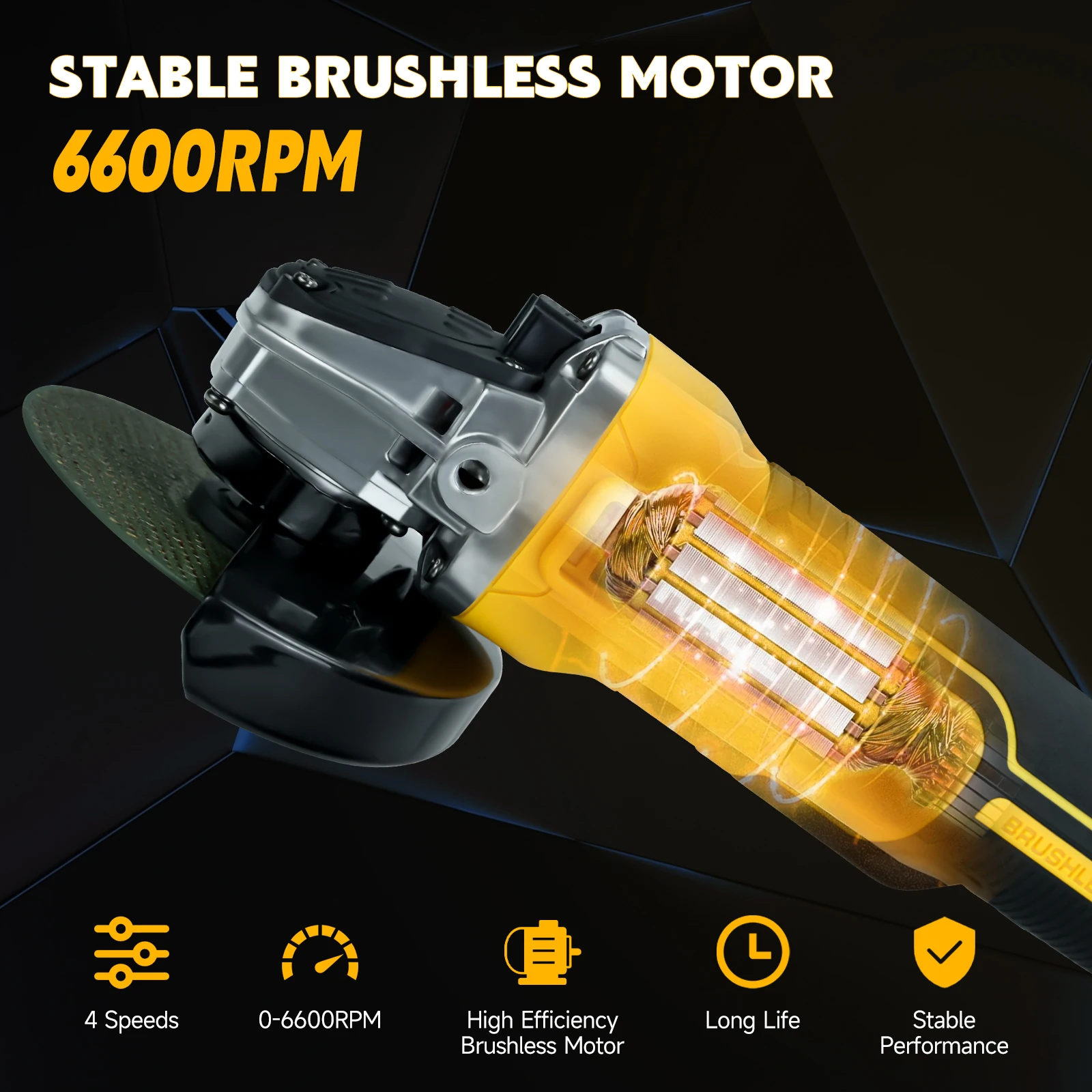 Imagem -03 - Brushless Angle Grinder para Dewalt Velocidades sem Fio Elétrico Corte Polimento Ferramentas para Trabalhar Madeira Bateria 20v sem Bateria 125 mm