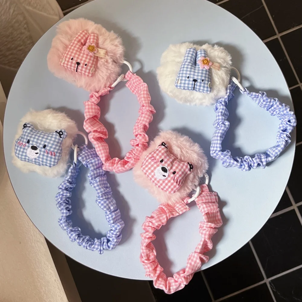 

Plush plaid bear and rabbit protective case suitable for AirPods Pro2/AirPods4/3/2pleated hanging chain shockproof earphone case