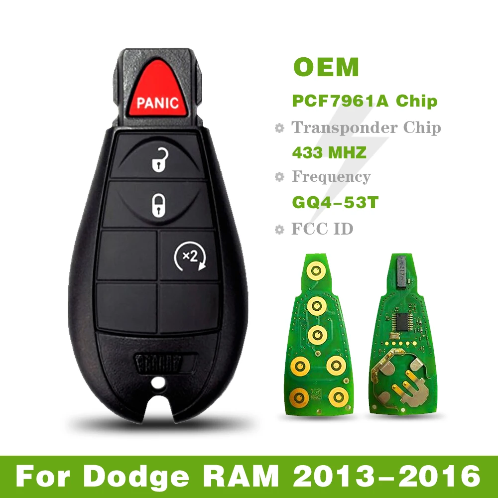 Original Keyless Entry GQ4-53T For Dodge RAM 2013-2018 Dodge RAM 1500 2500 3500 Smart Key Fob Fobik 433MHZ PCF7961A Chip