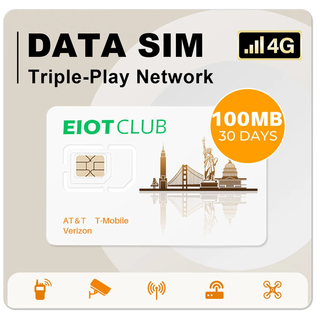 EIOTCLUB USA Prepaid SIM Card - 100MB 30DAY, High Speed 5G/4G LTE Coverage, Triple Network Data-Only SIM