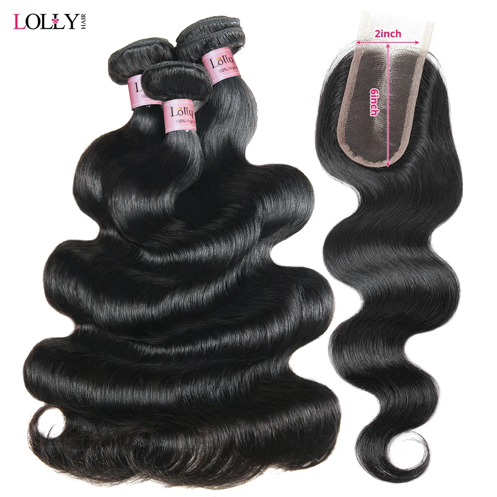 اسكيمو 2x6 إغلاق فراق عميق مع حزم الجسم موجة حزم الشعر البشري مع إغلاق وصلات شعر خام للنساء الجزء الأوسط #3