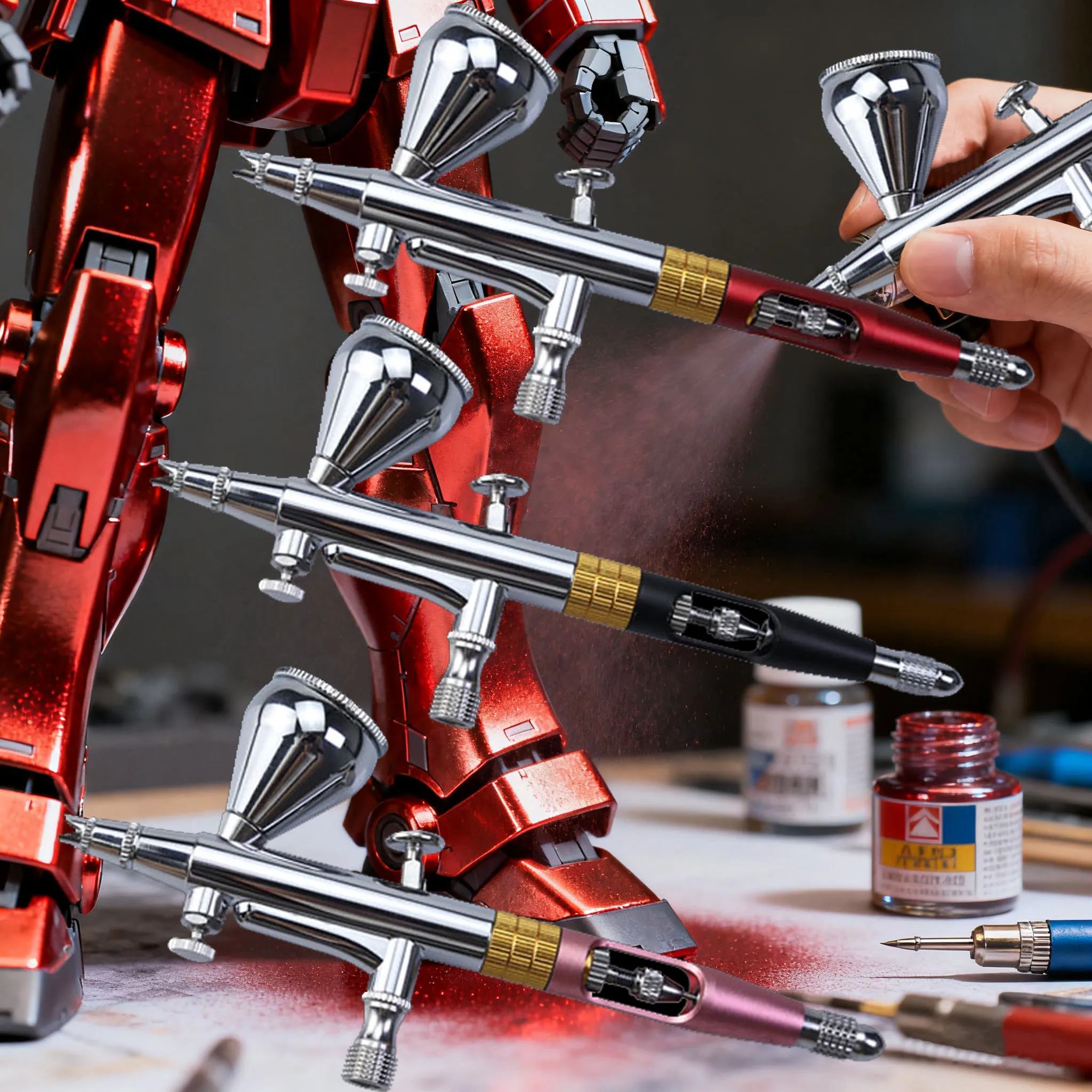 XLS-SL180 Dual Action Airbrush 9cc 1/3 oz Fluid Cups with Crown Caps Air Brush Kit Gravity Feed Set