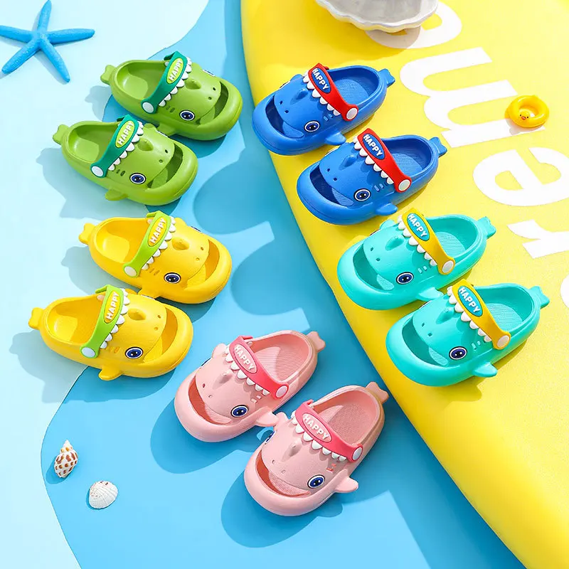 Cute Cartoon Shark Slippers Waterproof Anti-slip Garden Shoes Summer Outdoor Casual Beach SandalsFor Kids