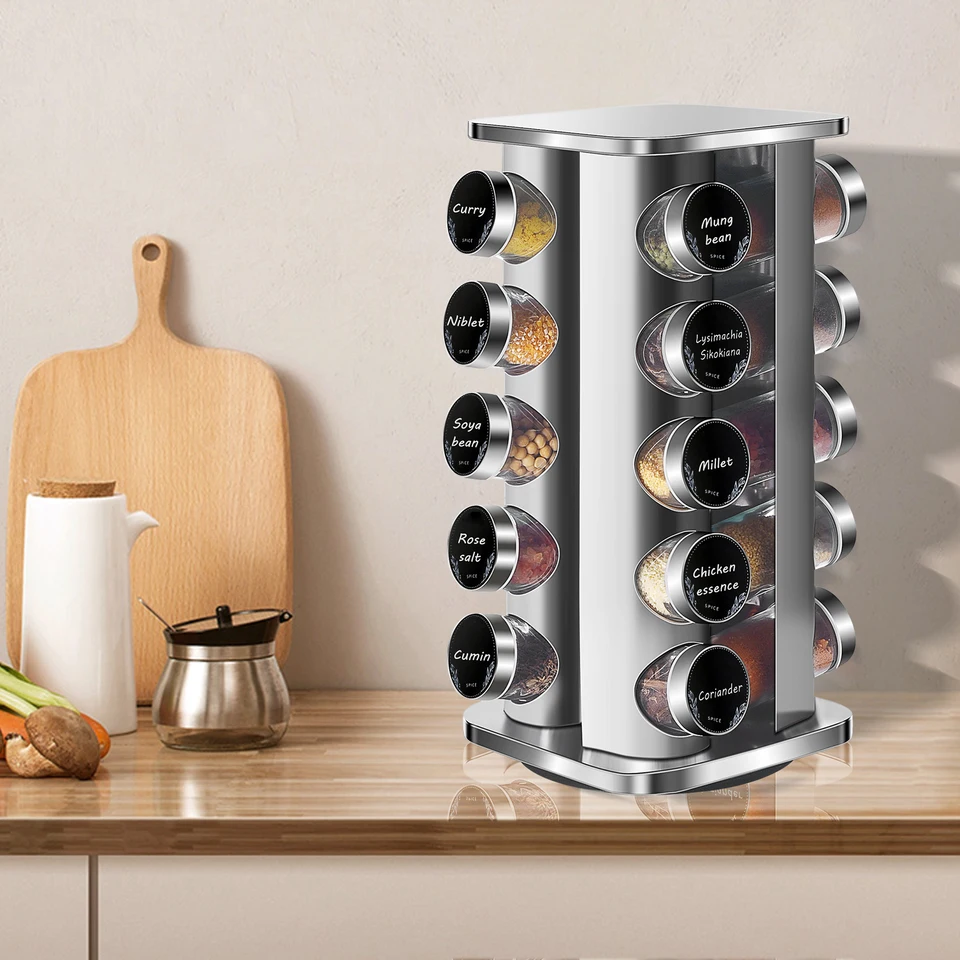 360 Degree Rotating Spice Rack with Jars and Accessories